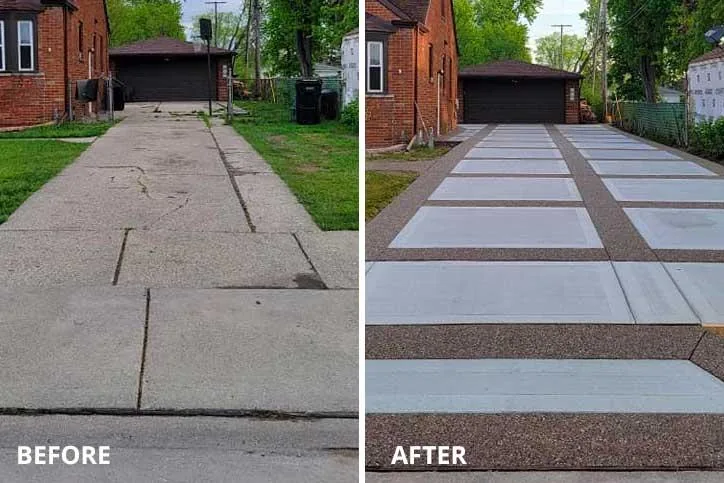 Concrete driveway before and after